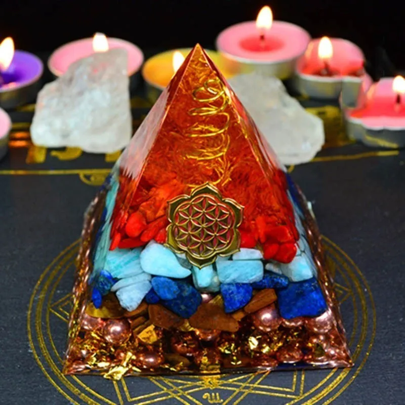 Natural Spar Orgonite Pyramid Ornaments Orgone Energy Converter Aura Chakra Stone That Changes The Magnetic Field Of Life Gift