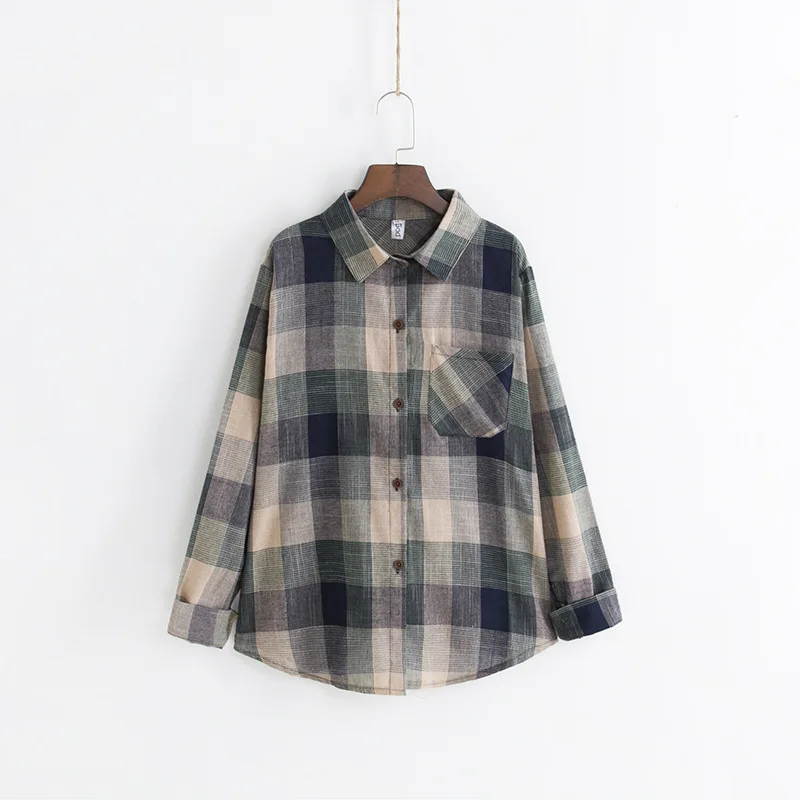 

2019 Spring New Women Long Sleeve Plaid Shirts Blouse Casual Tops Shirts Blusas