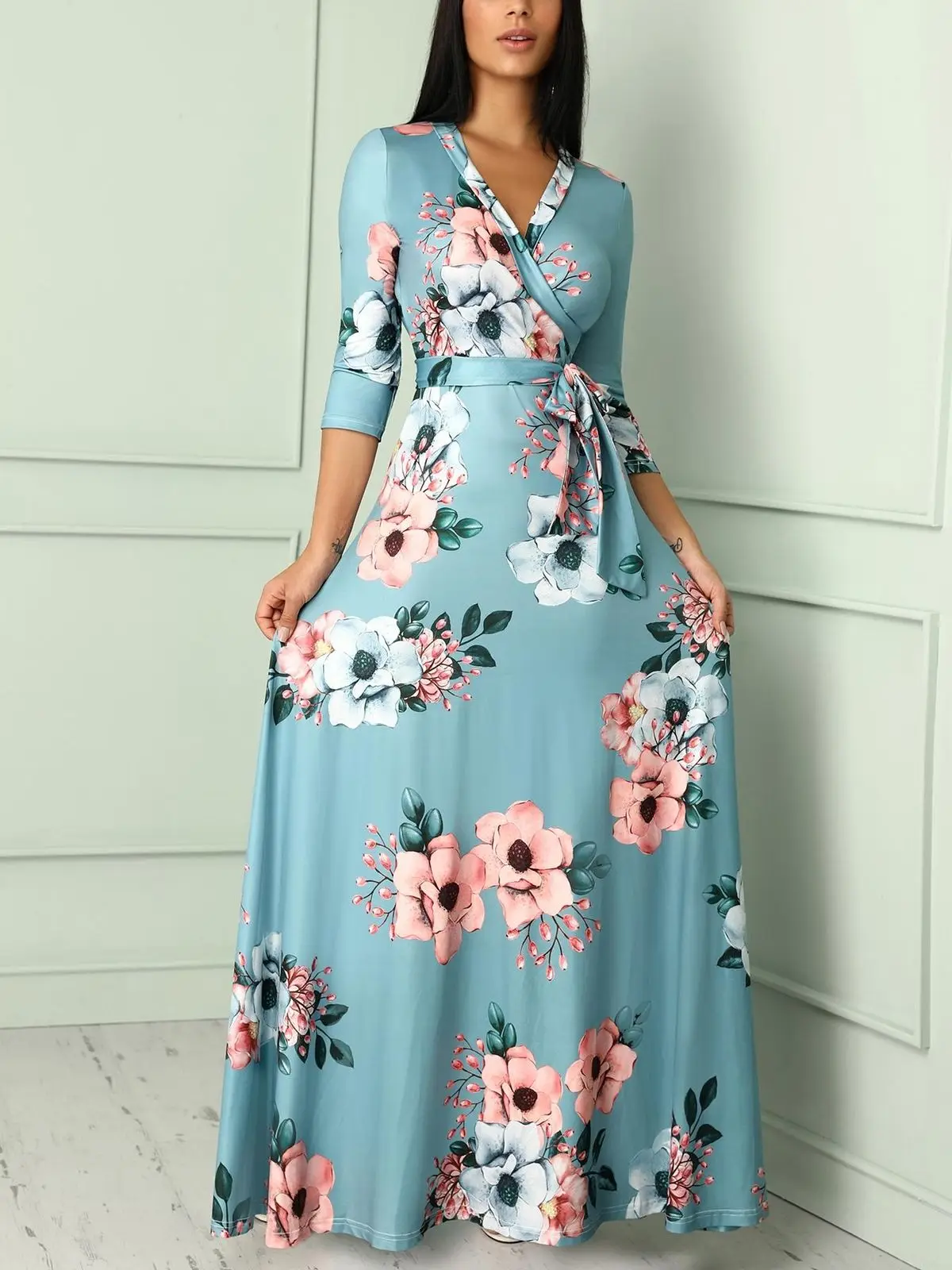 Брендовое модное новейшее женское цветочное длинное платье макси с длинным