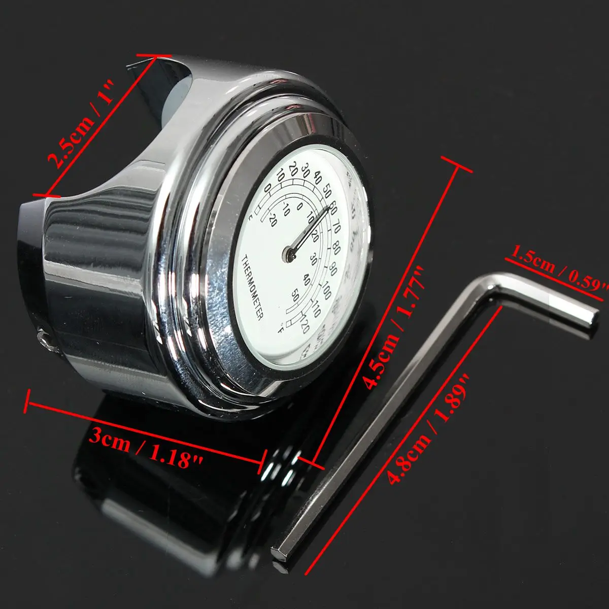

7/8 Inch 1 Inch Chrome Motorcycle Bike Handlebar Mount Dial Clock Thermometer Temp Gauge