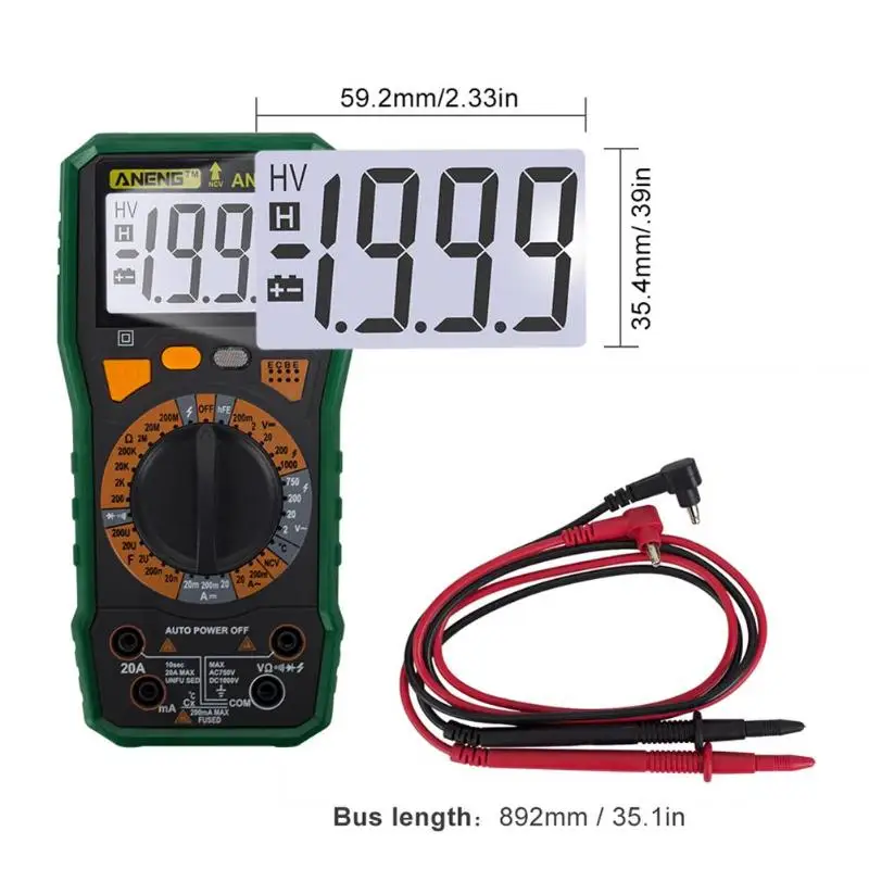 Alloet ANENG AN819C Цифровой мультиметр lcd AC/DC резистивно емкостный Амперметр тестерметр синий зеленый