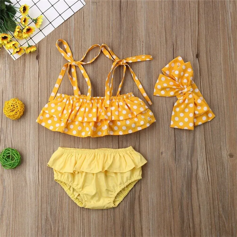 

Fashion Casual Slim Toddler Kids Baby Girl Polka 3pcs Bikini set Swimsuit Swimwear Bathing Swimming Summer Clothes For Girls