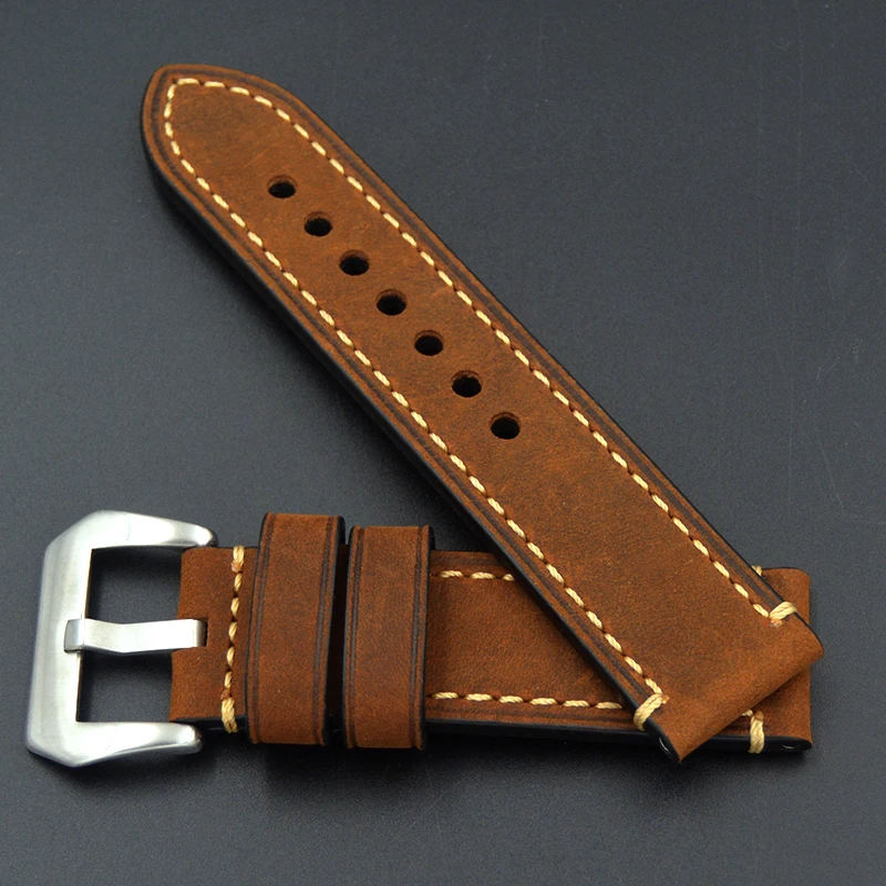 2020 high quality Watch Accessories Watch Band For PANERAI FOSSIL Genuine Leather Strap Brown 20 22 24 26mm Watchband Bracelet