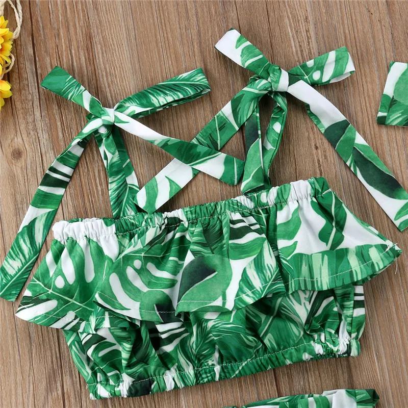 3PCS Toddler Baby Kids Girls Bathing Suit Swimsuit Floral Strap Crop Tops Shorts Headband Outfits Beach Set | Спорт и развлечения