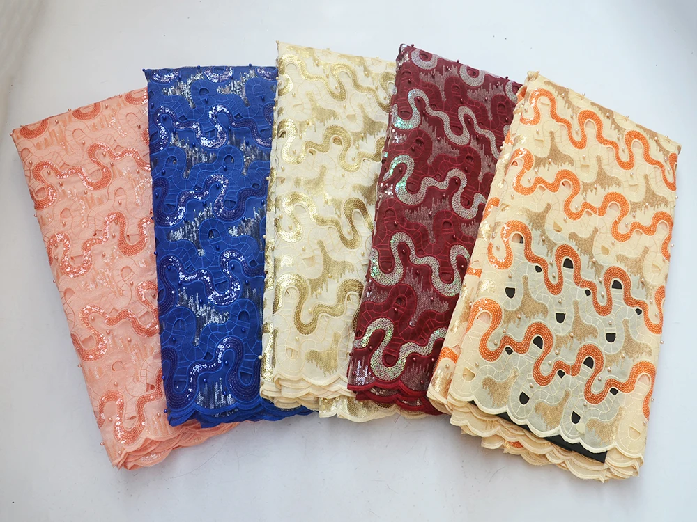 

Вышитая бисером большая органза кружевная ткань африканские блестки Кружевная Ткань красивая Высококачественная французская Тюль двойно...