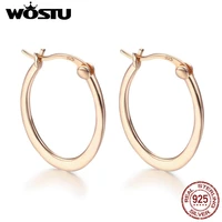 wostu 925 sterling silver rose gold color oval hoop earrings for women daily birthday gently elegant jewelry gift cqe478