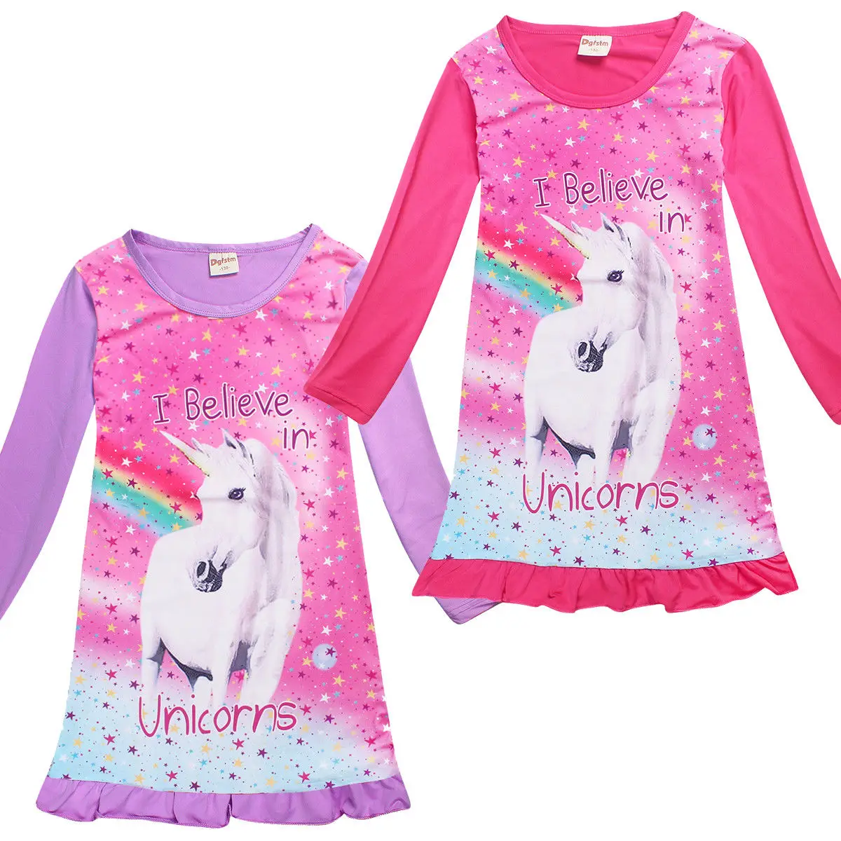 2018 Newest Kids Girls Unicorn Princess Dress Long Sleeve Nightwear Pyjamas Nightdress Pajamas Nightie 4-10T | Детская одежда и