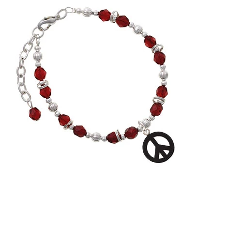 Acrylic Small Black Peace Sign Maroon Beaded Bracelet |