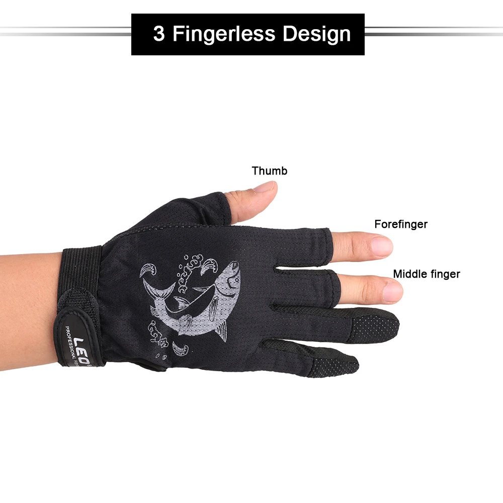 

LEO Fishing Gloves 1Pair/Lot 3 Finger Cut Design Outdoor Breathable Gloves Nylon Material for Pesca 3 Color