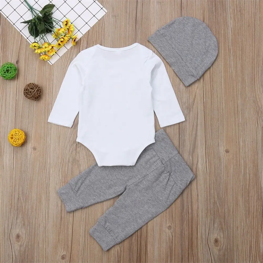 3 pieces Long sleeve Little Brother Print Bodysuit Solid Pant Set For Baby Boy Spring Autumn Clothes |
