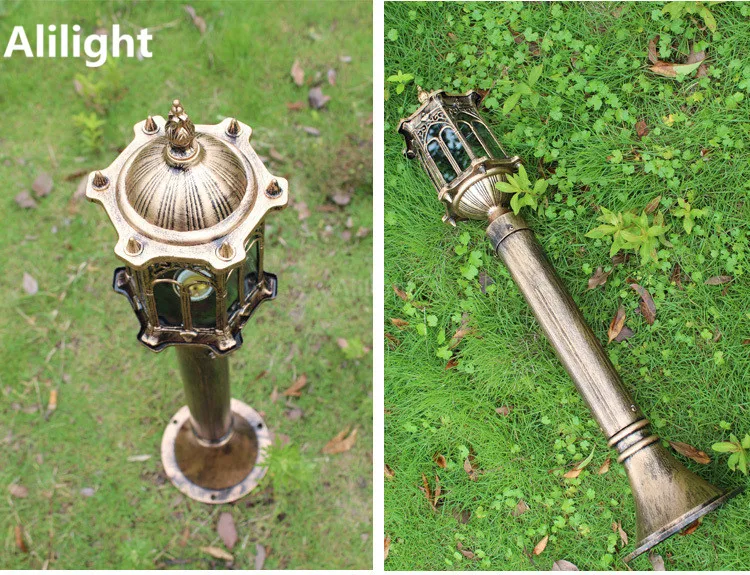 Европейская бронзовая лампа для коттеджа сада газона столба из алюминия и стекла