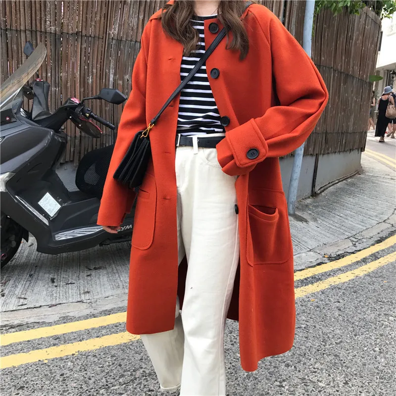 Актуальная цена на весну новое шерстяное пальто средней длины свободного кроя |