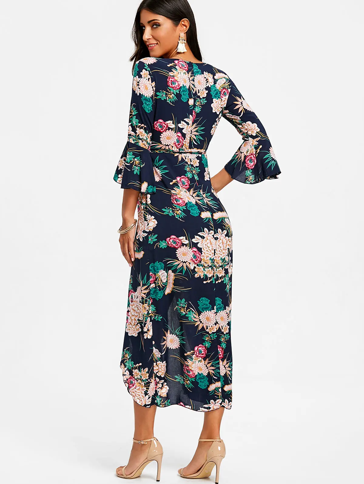 Летнее платье Бохо цветочный принт сексуальное Глубокий V Длинное Платье Макси