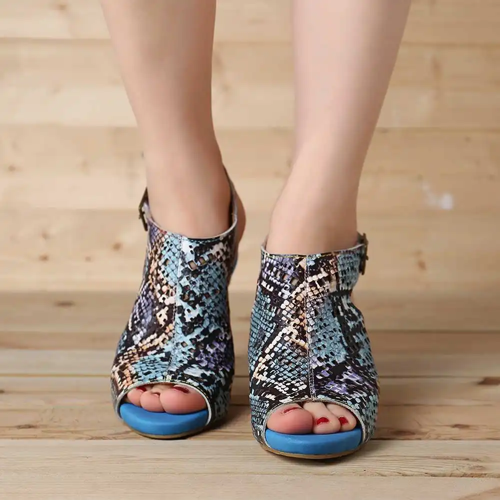 SOCOFY/удобные женские сандалии из натуральной кожи со змеиным узором на липучках с