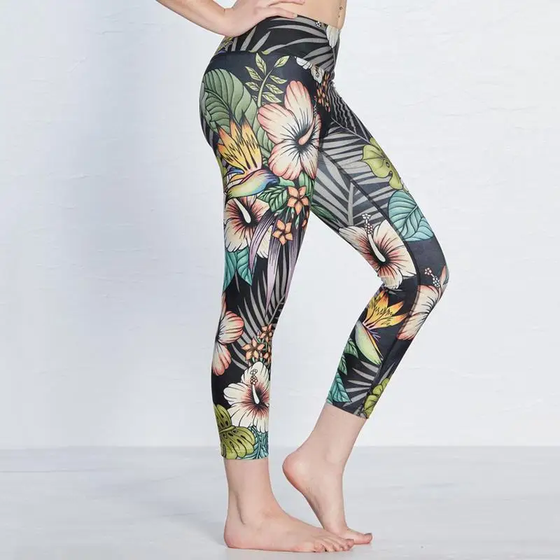 Caif-length Print Yoga Pants Women Slim Fit Sports Breathable Fitness Sport Gym Leggings Feminina Running Trouser | Спорт и