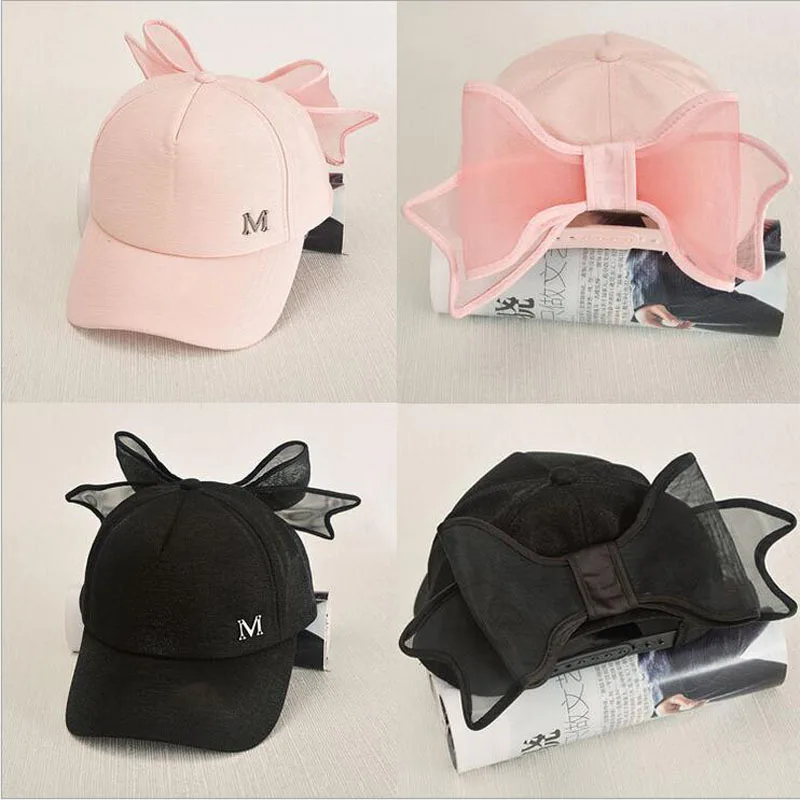 

2019NewHot Spring Cap M Mark Pink Hat With Big Bow Bending Brimmed Hat Baseball Caps Visor Women And Girl Sun Hat