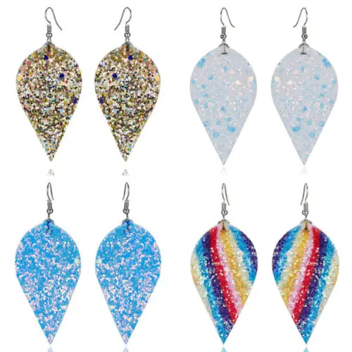 3 28 Новый Для женщин блеск лист капли воды Кожа Висячие серьги капельки с