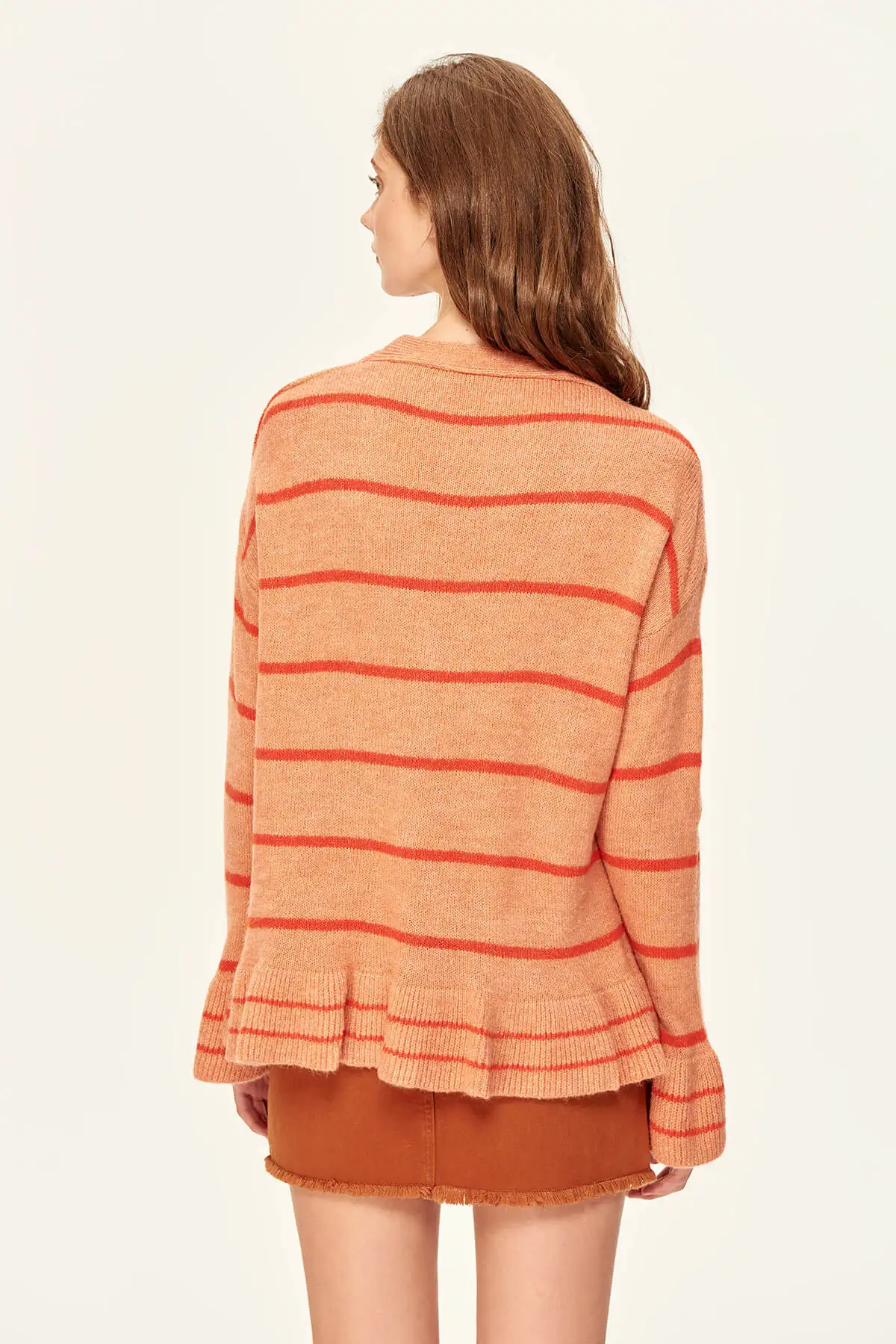 Trendyol Striped Cardigan Sweater Skirt Peach Flywheel End TCLAW19FV0013 |