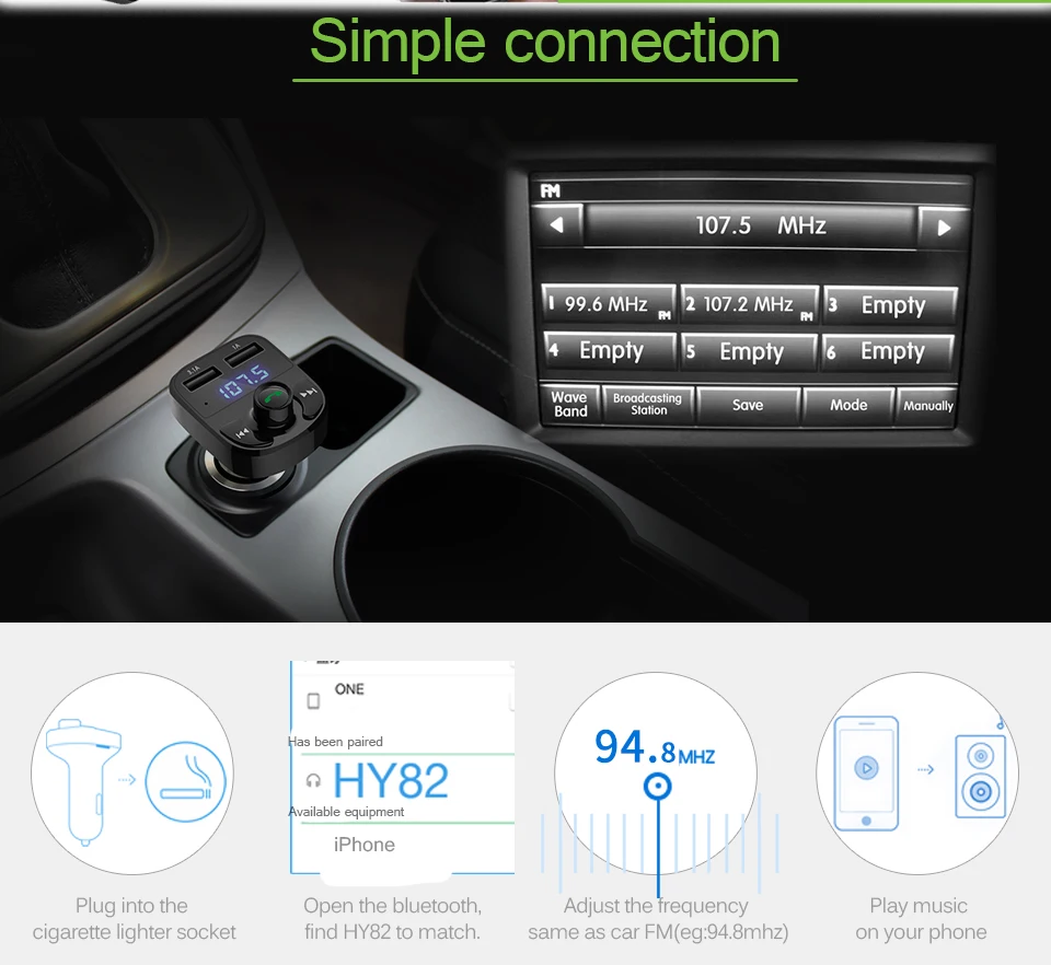 Автомобильный FM трансмиттер AOZBZ с двумя USB портами модулятор Aux Bluetooth