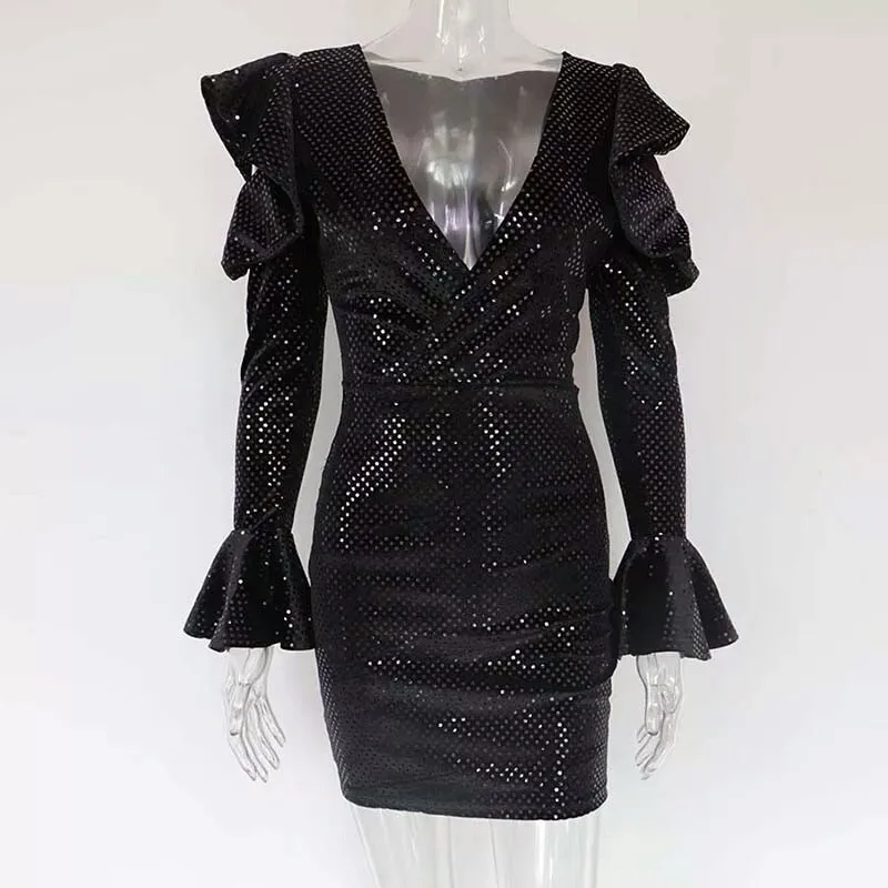Новинка 2019 модное рождественское платье Клубная одежда мини с блестками женское