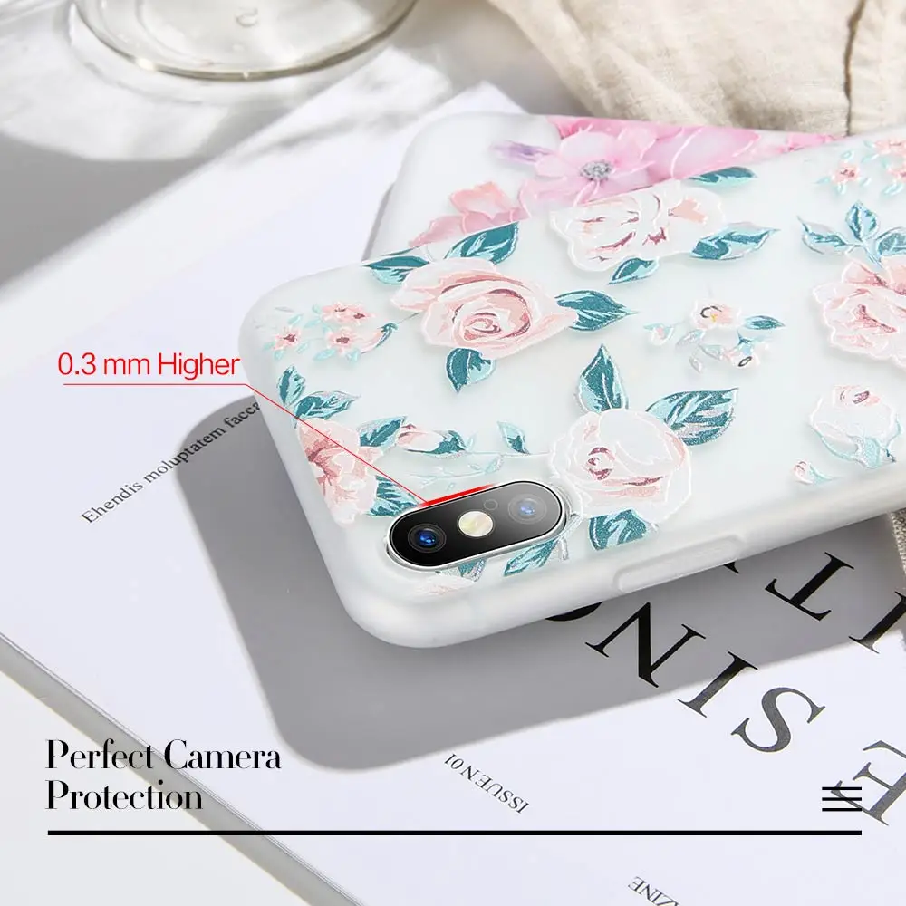 KISSCASE 3D Relief Flower Phone Case For iPhone 7 8 Plus XS Max XR Rose Floral Soft Silicon 6 6S X 5 SE |