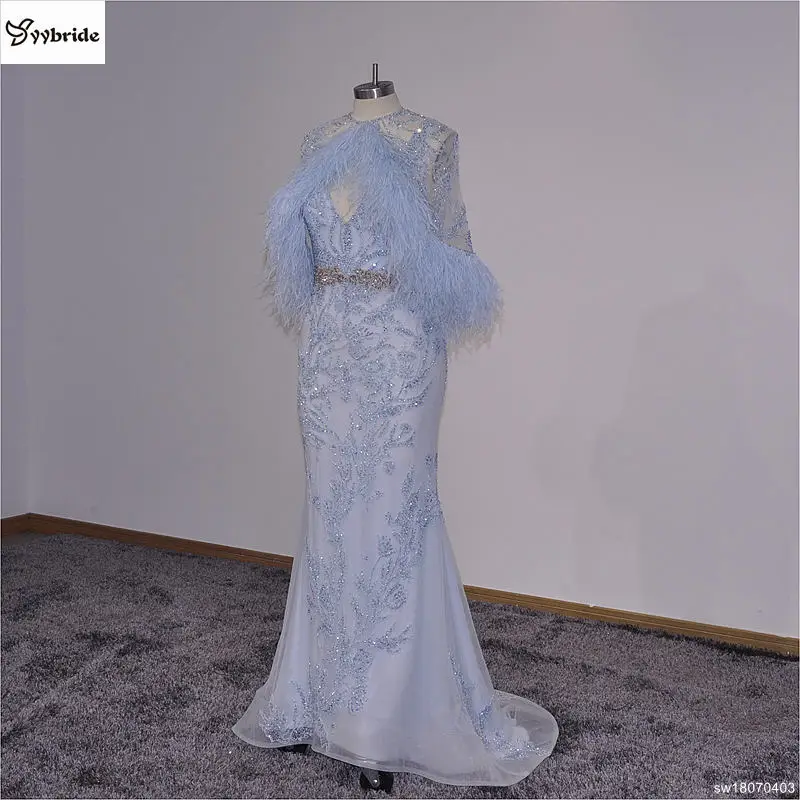 YYbride новый дизайн светло голубые Перья Бисероплетение Кристаллы Выпускные