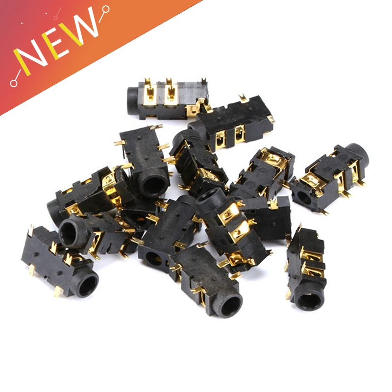 

10PCS 3.5MM Headphone PJ-327A Gold-Plated Patch 5 Pin SMD Audio Earphones/Headphone Socket PJ327A MP3 Accessories