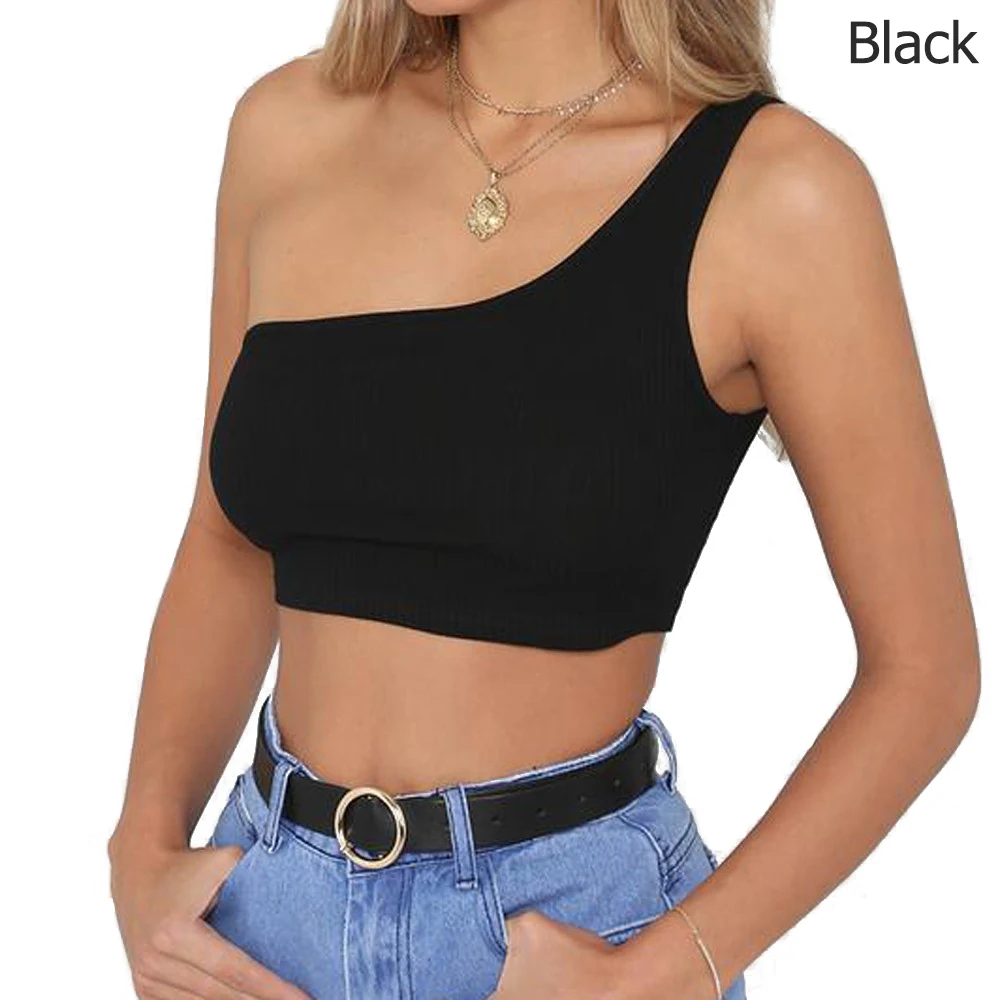Кроп-Топ женский на одно плечо пикантный Топ без рукавов модная пляжная майка с