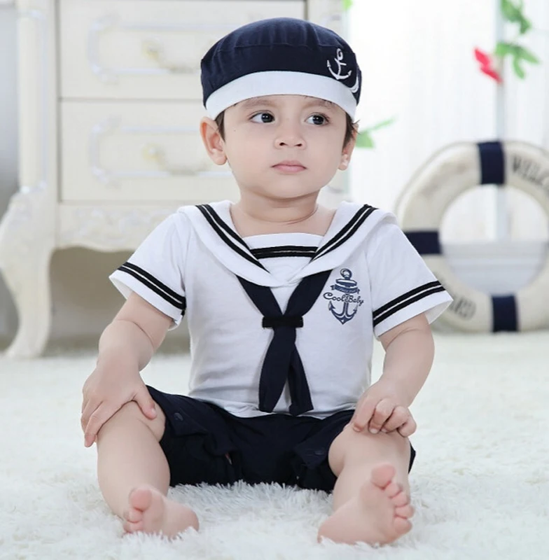 

AU STOCK Newborn Baby Boy Sailor Playsuit Toddler Outfit Set Romper Clothes+Hat