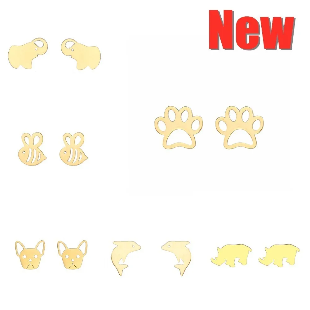 Женские серьги гвоздики золотистого и разноцветного цвета с милыми животными