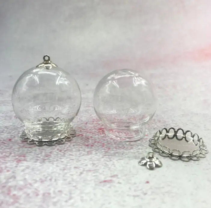 50pcs/lot 30x20mm Glass Globe With Double Lace Base Tray Beads Cap Hollow Vials Bottle Necklace Pendants Finding Decor | Дом и сад