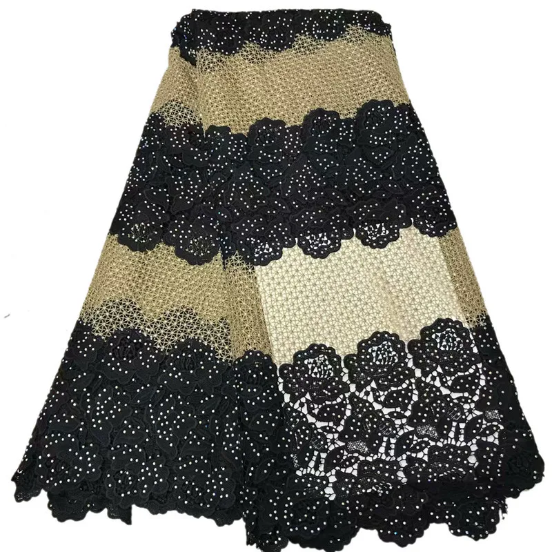 Double-colors design African cord guipure lace fabric with stones 2W78 High quality Latest Water soluble Chemical Lace Fabric | Дом и сад
