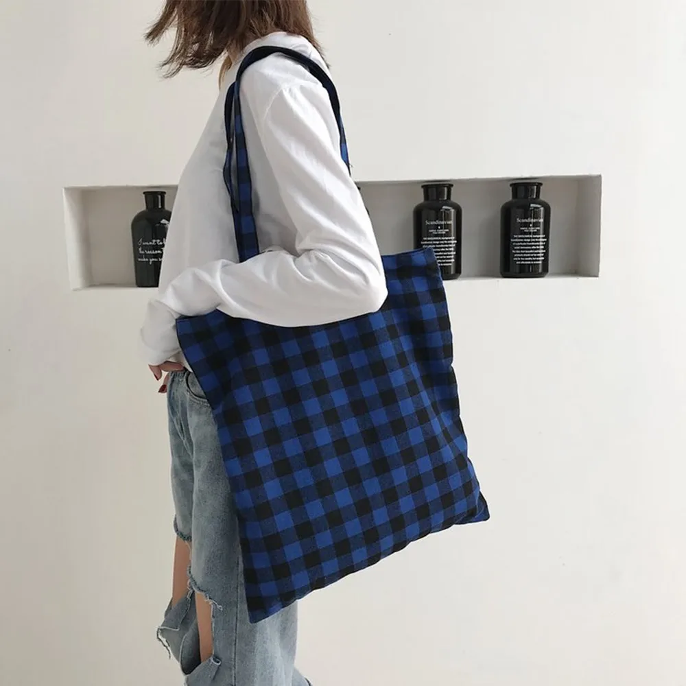 New year gift Pattern Canvas Bag women Lattice Vertical Minimalism Package Student A Large Capacity Tide Female handbag | Багаж и сумки