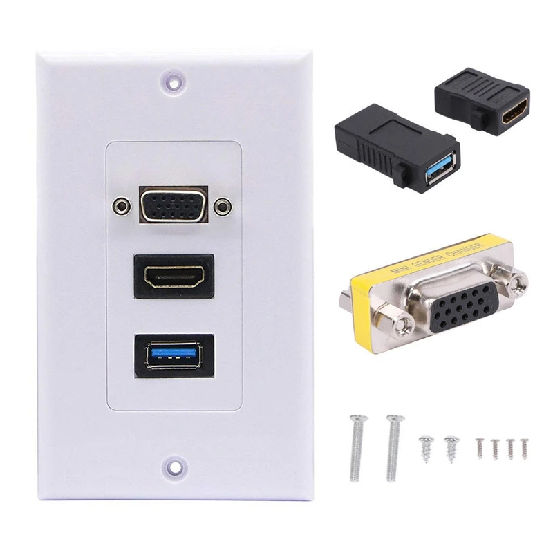 3 Порты USB 0 Женский HDMI VGA настенная облицовочная пластина гнездо для крышки Аудио