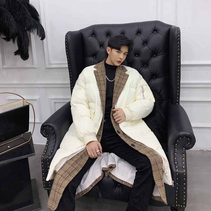 Contrast Winter Men Mid Long Jacket Cotton Keep Warm Thick Male Quality Casual Parka Coat Brand Clothing Veste Hiver Homme | Мужская