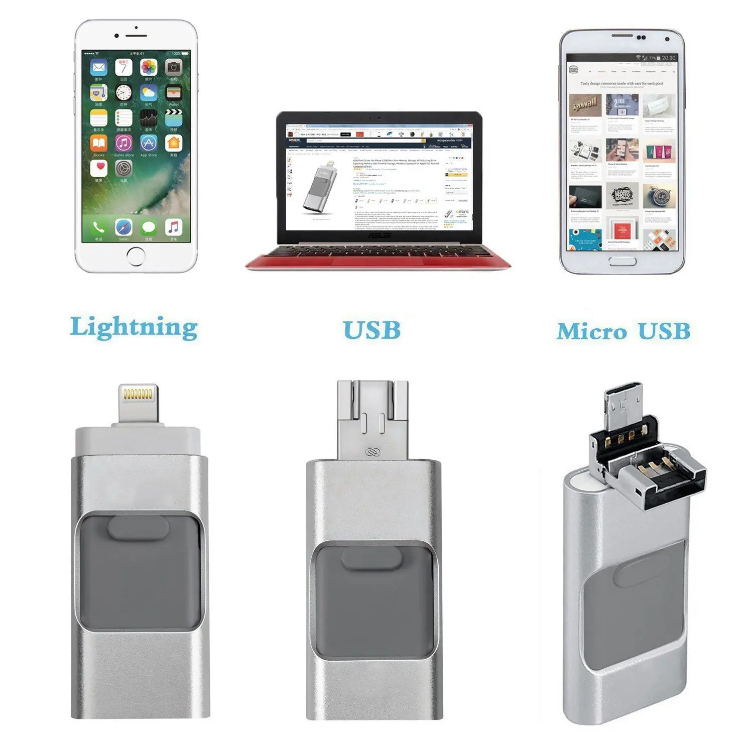 OTG USB Flash Drive For Apple iPhone iPad iPod Mobile Disk Business Stick Pen Drive(Silver) | Компьютеры и офис