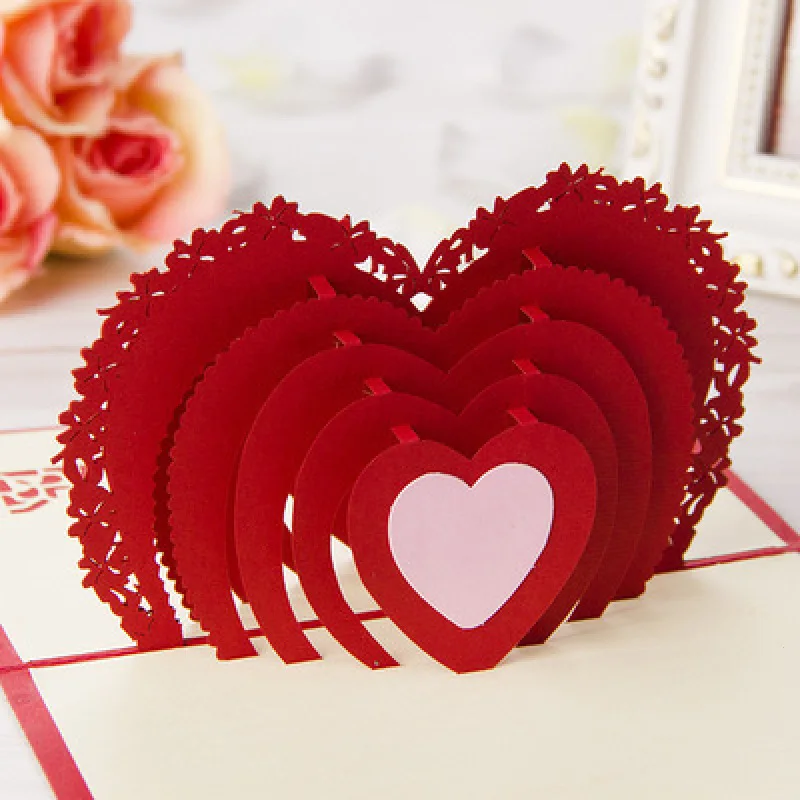 3D Romantic Valentines' Day Greeting Card Three-dimensional Love Heart Birthday Gift Cards Wedding Party Paper S3 |