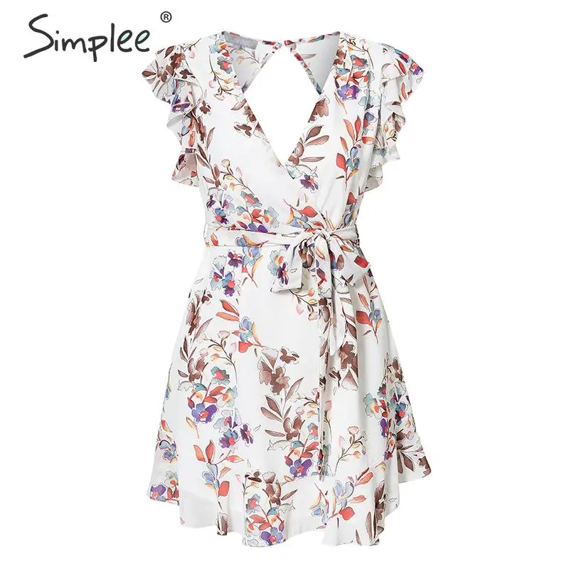 Женское платье мини Simplee с глубоким V-образным вырезом женское повседневное без