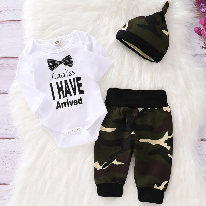 3Pcs Spring Cotton Clothes For Boys 2019 New Arrival Infant Baby Long Sleeve Letter Pattern Bodysuit+Long Pants+Hats Sets |