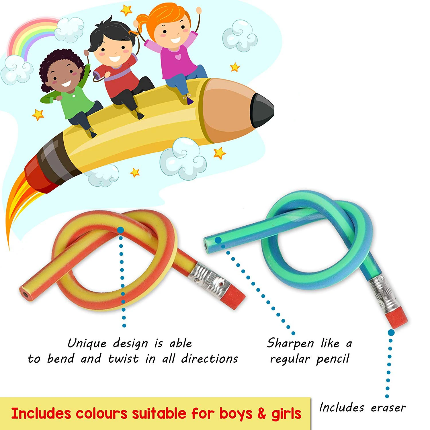 70 Pack - Soft Flexible Bendy Pencils 6 Assorted Colours perfect for Classrooms Prizes Party Gift Bag Fillers and More | Канцтовары для