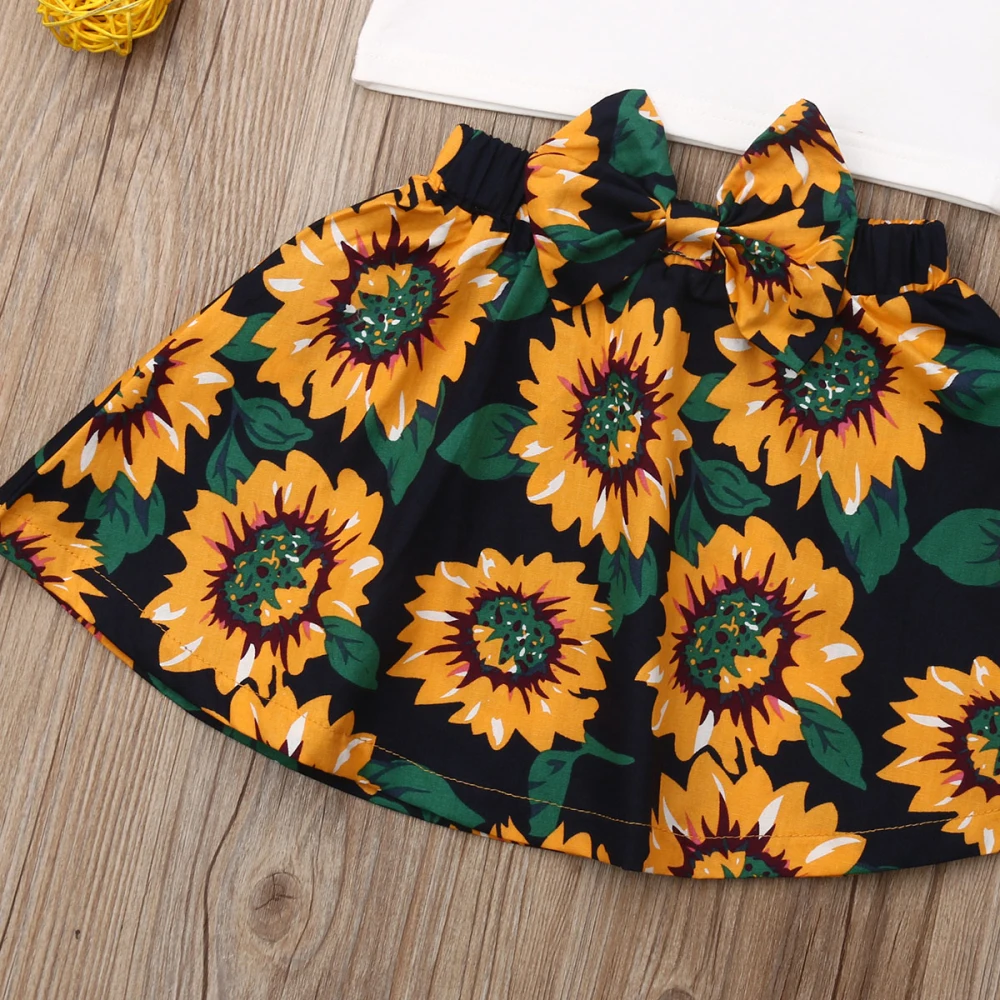 Baby Clothes Toddler Kid Girl Sunflower Sundress Sleeveless Top+Bow Skirts 2pcs Princess Skirt | Детская одежда и обувь