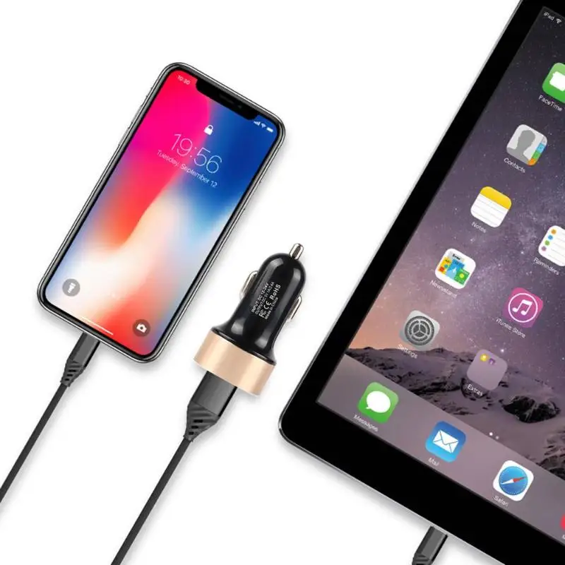 2018 новый двойной Переходник USB для зарядки в машине 2.1A цифровой светодиодный