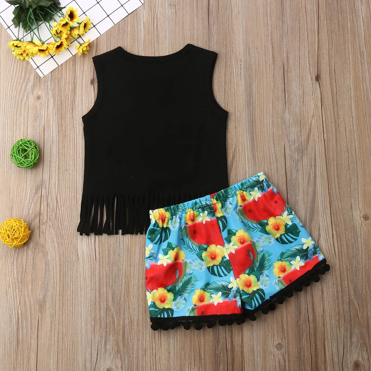 

Summer 2PCS Newborn Toddler Children Kids Baby Girl Tassel T-shirt +Floral Skirt Outfit Clothes Set 2019
