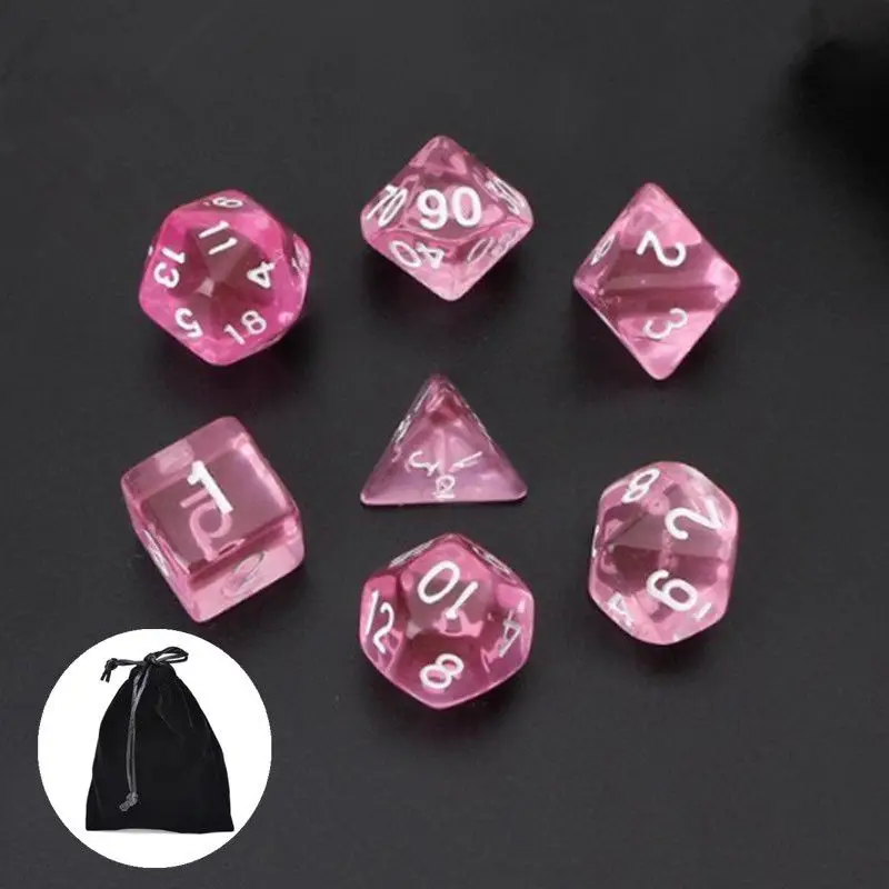 7 шт. розовый полупрозрачный многогранный D4-D20 кубики для DND RPG MTG ролевые игры |