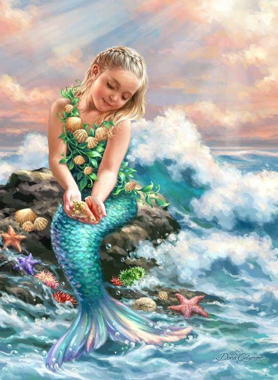 Fezrgea 5D DIY вышивка стразами Русалка girl алмазная живопись крестиком полная