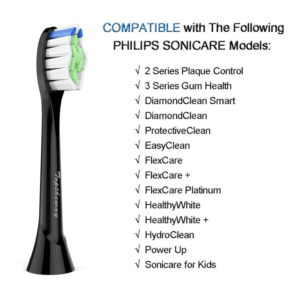 Черные сменные насадки для Philips Sonicare FlexCare HealthyWhite Essence и EasyClean HX6063/64 электрическая зубная щетка