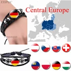 Центральная Европа: Австрия Польша Германия Словакия флаг черный браслет со стеклянным куполом ювелирные изделия кожаные пуговицы для мужчин подарочные браслеты