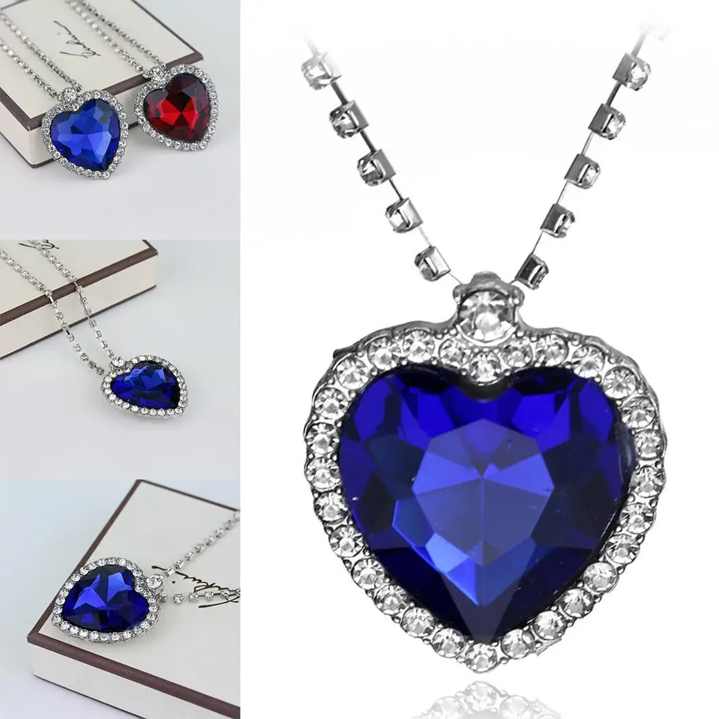 Women Casual Heart Shape Plastic Gem 45cm/17.7inch Rhinestone Snake Chain Pendant Necklaces | Украшения и аксессуары