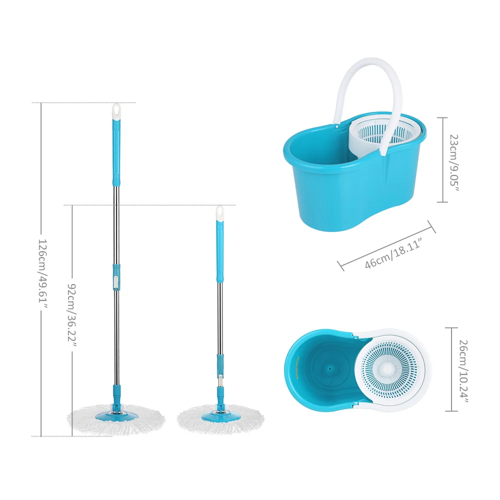 

360 Rolling Stainless Steel Magic Spin Mop & Bucket Set Rotating Easy-Wring Home Floor Cleaning Mop W/ 2 Microfiber Mop Heads