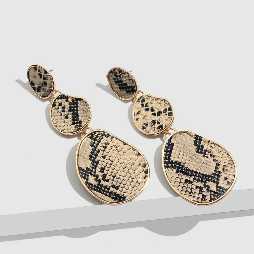 JUST FEEL Fashion Leopard Long Drop Earrings For Women Leather Vintage Geometric Punk Dangle Big Statement Earring Party Jewelry | Украшения